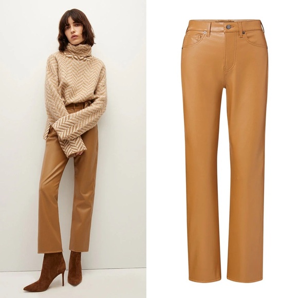 Veronica Beard - Joey Vegan Leather Straight-Leg Pant - Cognac - Picture 2 of 15
